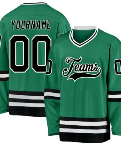 Custom Kelly Green Black-White Hockey Jersey