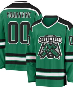 Custom Kelly Green Black-White Hockey Jersey