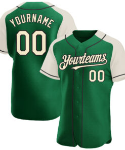Custom Kelly Green Cream-Black Authentic Raglan Sleeves Baseball Jersey