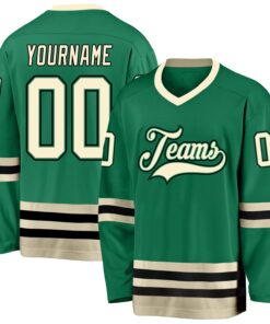 Custom Kelly Green Cream-Black Hockey Jersey