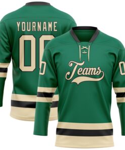 Custom Kelly Green Cream-Black Hockey Lace Neck Jersey