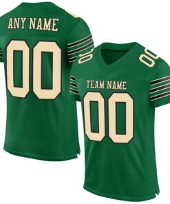 Custom Kelly Green Cream-Black Mesh Authentic Football Jersey