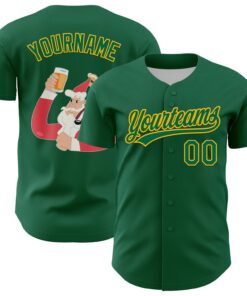 Custom Kelly Green Gold 3D Funny Christmas Authentic Baseball Jersey