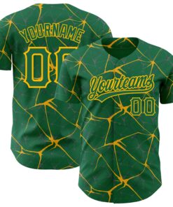 Custom Kelly Green Gold 3D Pattern Design Abstract Network Authentic Baseball Jersey
