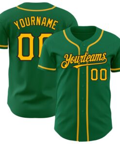 Custom Kelly Green Gold-Black Authentic Baseball Jersey