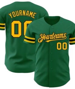Custom Kelly Green Gold-Black Authentic Baseball Jersey