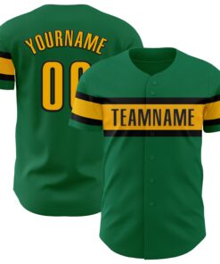 Custom Kelly Green Gold-Black Authentic Baseball Jersey