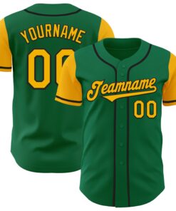 Custom Kelly Green Gold-Black Authentic Two Tone Baseball Jersey