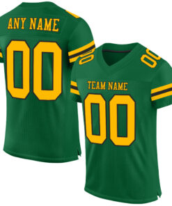 Custom Kelly Green Gold-Black Mesh Authentic Football Jersey
