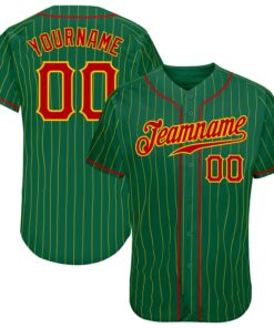 Custom Kelly Green Gold Pinstripe Red-Gold Authentic Baseball Jersey