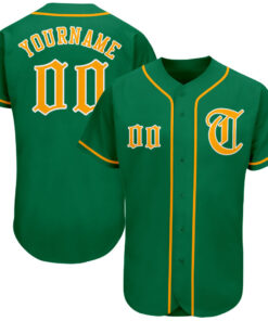 Custom Kelly Green Gold-White Authentic Baseball Jersey
