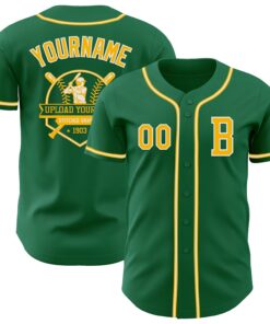 Custom Kelly Green Gold-White Authentic Baseball Jersey