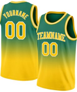 Custom Kelly Green Gold-White Authentic Fade Fashion Basketball Jersey