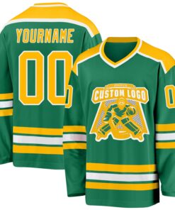 Custom Kelly Green Gold-White Hockey Jersey