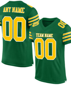 Custom Kelly Green Gold-White Mesh Authentic Football Jersey