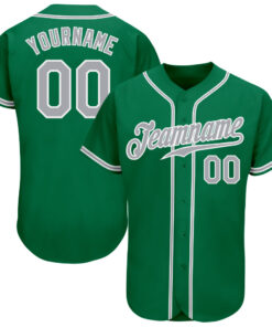 Custom Kelly Green Gray-White Authentic Baseball Jersey
