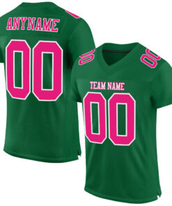Custom Kelly Green Hot Pink-White Mesh Authentic Football Jersey