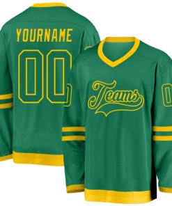 Custom Kelly Green Kelly Green-Gold Hockey Jersey