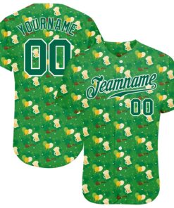 Custom Kelly Green Kelly Green-White 3D Pattern Design Authentic St. Patrick's Day Baseball Jersey