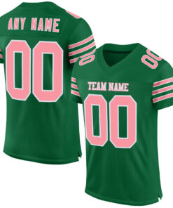 Custom Kelly Green Medium Pink-White Mesh Authentic Football Jersey