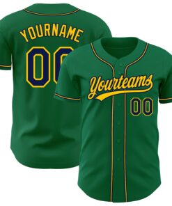 Custom Kelly Green Navy-Gold Authentic Baseball Jersey