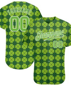 Custom Kelly Green Neon Green-White 3D Pattern Design Authentic St. Patrick's Day Baseball Jersey