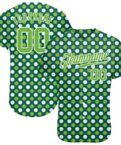 Custom Kelly Green Neon Green-White 3D Pattern Design Authentic St. Patrick's Day Baseball Jersey