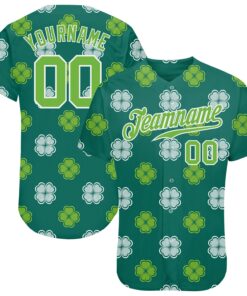 Custom Kelly Green Neon Green-White 3D Pattern Design Authentic St. Patrick's Day Baseball Jersey