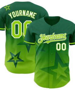 Custom Kelly Green Neon Green-White 3D Pattern Design Gradient Style Twinkle Star Authentic Baseball Jersey
