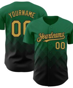 Custom Kelly Green Old Gold-Black 3D Pattern Design Gradient Square Shapes Authentic Baseball Jersey