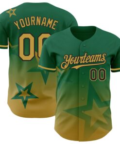 Custom Kelly Green Old Gold-Black 3D Pattern Design Gradient Style Twinkle Star Authentic Baseball Jersey