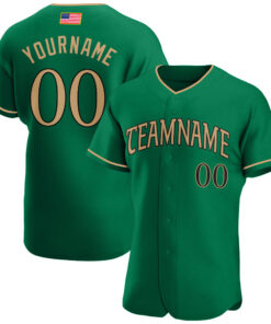 Custom Kelly Green Old Gold-Black Authentic American Flag Fashion Baseball Jersey