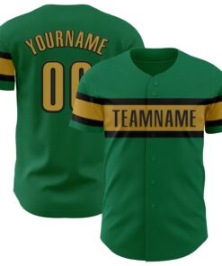 Custom Kelly Green Old Gold-Black Authentic Baseball Jersey