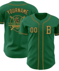 Custom Kelly Green Old Gold-Black Authentic Baseball Jersey