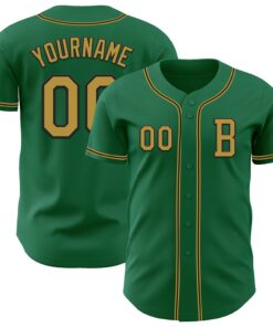 Custom Kelly Green Old Gold-Black Authentic Baseball Jersey