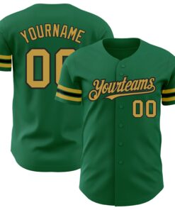 Custom Kelly Green Old Gold-Black Authentic Baseball Jersey