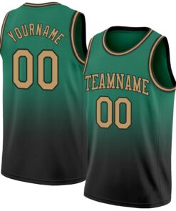 Custom Kelly Green Old Gold-Black Authentic Fade Fashion Basketball Jersey