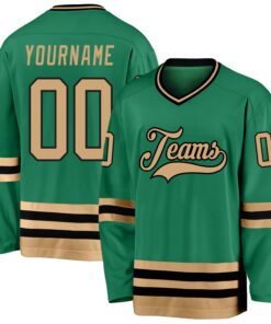 Custom Kelly Green Old Gold-Black Hockey Jersey