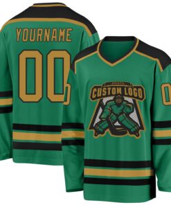 Custom Kelly Green Old Gold-Black Hockey Jersey