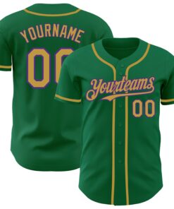 Custom Kelly Green Old Gold-Purple Authentic Baseball Jersey