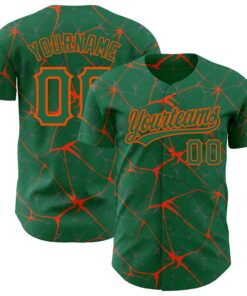 Custom Kelly Green Orange 3D Pattern Design Abstract Network Authentic Baseball Jersey