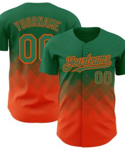 Custom Kelly Green Orange 3D Pattern Design Gradient Square Shapes Authentic Baseball Jersey