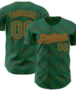 Custom Kelly Green-Orange 3D Pattern Design Slant Lines Authentic Baseball Jersey