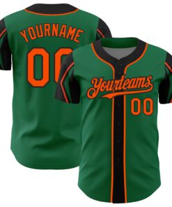 Custom Kelly Green Orange-Black 3 Colors Arm Shapes Authentic Baseball Jersey