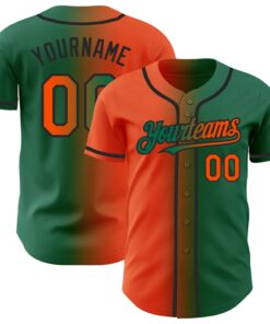 Custom Kelly Green Orange-Black Authentic Gradient Fashion Baseball Jersey