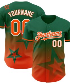Custom Kelly Green Orange-White 3D Pattern Design Gradient Style Twinkle Star Authentic Baseball Jersey