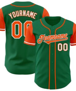 Custom Kelly Green Orange-White Authentic Two Tone Baseball Jersey
