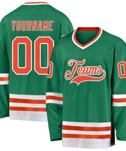 Custom Kelly Green Orange-White Hockey Jersey