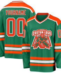 Custom Kelly Green Orange-White Hockey Jersey