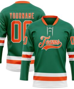 Custom Kelly Green Orange-White Hockey Lace Neck Jersey